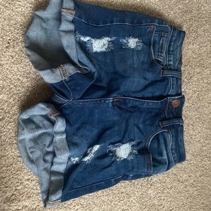 Distressed denim shorts